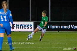 Janelle Cordia (#66 Fortuna Hjorring) with a shot in the "Kvindeliga" match Fortuna Hjorring vs. FC Thy at "Bredbaand Nord Arena" in Hjorring, Denmark