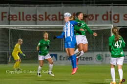 Angela Beard (#4 Fortuna Hjorring) battles for the ball in the "Kvindeliga" match Fortuna Hjorring vs. FC Thy at "Bredbaand Nord Arena" in Hjorring, Denmark