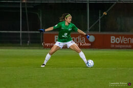 Janelle Cordia (#66 Fortuna Hjorring) receiving the ball in the "Kvindeliga" match Fortuna Hjorring vs. FC Thy at "Bredbaand Nord Arena" in Hjorring, Denmark