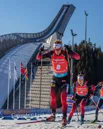 Sivert Bakken chased by Vetle Christiansen at the BMW IBU biathlon finals in Holmenkollen, Oslo, Norway