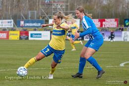 Freja Abildaa (#7 Brondby IF) initiating a shot in the Women's Cup Final, FC Thy-Thisted Q vs. Brondby IF at Lerpytter stadium in Thisted, Denmark