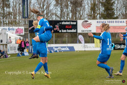Celebration of Malene Sorensen's (#15 FC Thy-Thisted Q) goal to 2-1 in the Women's Cup Final, FC Thy-Thisted Q vs. Brondby IF at Lerpytter stadium in Thisted, Denmark