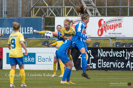 Josefine Hasbo (#6 Brondby IF) fighting for the ball in the Women's Cup Final, FC Thy-Thisted Q vs. Brondby IF at Lerpytter stadium in Thisted, Denmark