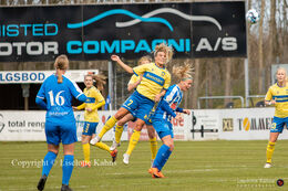 Freja Abildaa (#7 Brondby IF) with a header in the Women's Cup Final, FC Thy-Thisted Q vs. Brondby IF at Lerpytter stadium in Thisted, Denmark
