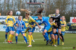 Action in front of FC Thy-Thisted Q's goal in the Women's Cup Final, FC Thy-Thisted Q vs. Brondby IF at Lerpytter stadium in Thisted, Denmark
