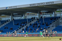 Fans in the stands again in the "Gjensidige Kvindeliga" match between Fortuna Hjorring and KoldingQ