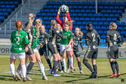Action in front of KoldingQ's goal in the "Gjensidige Kvindeliga" match between Fortuna Hjorring and KoldingQ