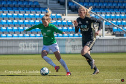 Olivia Holdt in action in the "Gjensidige Kvindeliga" match between Fortuna Hjorring and KoldingQ