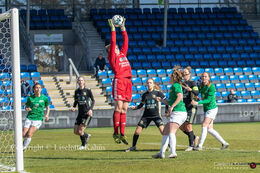 Safe save by Lene Christensen in front of KoldingQ's goal in the "Gjensidige Kvindeliga" match between Fortuna Hjorring and KoldingQ