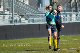 Line G. Johansen during warm-up before the "Gjensidige Kvindeliga" match between Fortuna Hjorring and KoldingQ