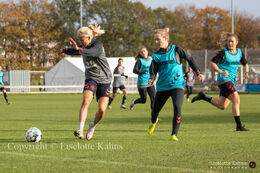 WEURO2022 training session in Viborg, October 2020. Pernille Harder and Sara Thrige in action