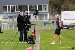 WEURO2022 training session in Viborg, October 2020. Henrik Liniger making a corona-safe interview with Pernille Harder