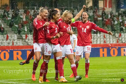 WMS NT, Denmark vs. Israel. Viborg 2020. Celebration of Pernille Harder's goal to 1-0