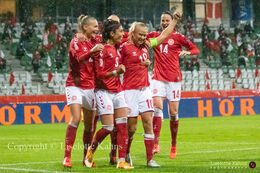 WMS NT, Denmark vs. Israel. Viborg 2020. Celebration of Pernille Harder's goal to 1-0