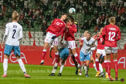 WMS NT, Denmark vs. Israel. Viborg 2020. Sofie Junge and Simone Boye in the air