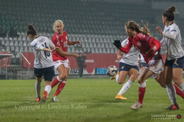 WMS NT, Denmark vs. Italy. Viborg 2020. Pernille Harder and Emma Snerle in action