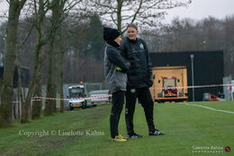 WEURO2022 training session in Herning, November 2020. Katrine Abel and Heidi Johansen discussing goalkeeper stuff