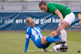 Florentina Olar (#11 Fortuna Hjorring) and Vibeke H. Andersen (#21 FC Thy) battle for the ball in the Cupfinal, Fortuna Hjorring vs. FC Thy at "Bredbaand Nord Arena" in Hjorring, Denmark