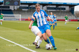 Signe R. Damsgaard (#16 FC Thy) battles for the ball in the Cupfinal, Fortuna Hjorring vs. FC Thy at "Bredbaand Nord Arena" in Hjorring, Denmark