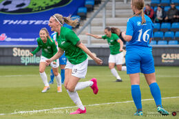 Camilla Kur (#10 Fortuna Hjorring) celebrating her 1-0 goal in the Cupfinal, Fortuna Hjorring vs. FC Thy at "Bredbaand Nord Arena" in Hjorring, Denmark