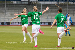 Camilla Kur (#10 Fortuna Hjorring) celebrating her 1-0 goal in the Cupfinal, Fortuna Hjorring vs. FC Thy at "Bredbaand Nord Arena" in Hjorring, Denmark