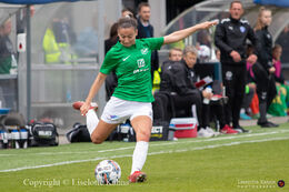Indiah-Paige Riley (#7 Fortuna Hjorring) preparing to shoot in the Cupfinal, Fortuna Hjorring vs. FC Thy at "Bredbaand Nord Arena" in Hjorring, Denmark