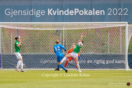 Janelle Cordia (#66 Fortuna Hjorring) and Rikke Dybdahl (#12 FC Thy) battle for the ball in the Cupfinal, Fortuna Hjorring vs. FC Thy at "Bredbaand Nord Arena" in Hjorring, Denmark