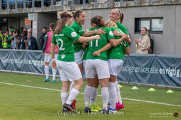 Fortuna Hjorring celebrating Olivia Holdt's (#13 Fortuna Hjorring) goal in the Cupfinal, Fortuna Hjorring vs. FC Thy at "Bredbaand Nord Arena" in Hjorring, Denmark
