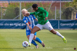 Omewa J. Ogochuckwu (#17 Fortuna Hjorring) and Agnete Marcussen (#7 FC Thy) battle for the ball in the Cupfinal, Fortuna Hjorring vs. FC Thy at "Bredbaand Nord Arena" in Hjorring, Denmark