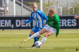 Karoline Olesen (#47 Fortuna Hjorring) with a shot in the Cupfinal, Fortuna Hjorring vs. FC Thy at "Bredbaand Nord Arena" in Hjorring, Denmark