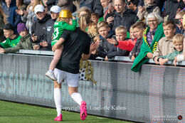 Camilla Kur (and Jr.) show appreciation to the fans in the Cupfinal, Fortuna Hjorring vs. FC Thy at "Bredbaand Nord Arena" in Hjorring, Denmark