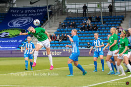 Camilla Kur (#10 Fortuna Hjorring) with a header in the Cupfinal, Fortuna Hjorring vs. FC Thy at "Bredbaand Nord Arena" in Hjorring, Denmark