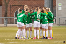 Fortuna Hjorring team spirit in the UEFA Womens Champions League, round of 16 second-leg match between Fortuna Hjorring and FC Barcelona at Hjorring stadium in Hjorring, Denmark