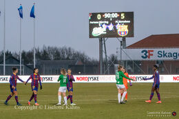 End result 5-0 to FC Barcelona in the UEFA Womens Champions League, round of 16 second-leg match between Fortuna Hjorring and FC Barcelona at Hjorring stadium in Hjorring, Denmark