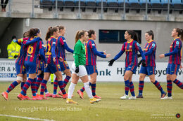 Celebration of the first foal for FC Barcelona in the UEFA Womens Champions League, round of 16 second-leg match between Fortuna Hjorring and FC Barcelona at Hjorring stadium in Hjorring, DenmarkCelebration of the first foal for FC Barcelona in the UEFA Womens Champions League, round of 16 second-leg match between Fortuna Hjorring and FC Barcelona at Hjorring stadium in Hjorring, Denmark