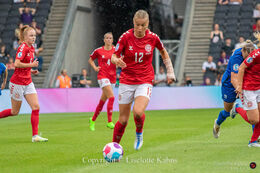 Stine Larsen (#12 Denmark) in the Women's Euro 2022 match Denmark vs Finland at Stadium MK, Milton Keynes, England