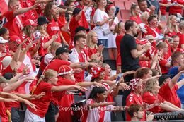 The Danish fans tributing "Kvindelandsholdet" in the Women's Euro 2022 match Denmark vs Finland at Stadium MK, Milton Keynes, England