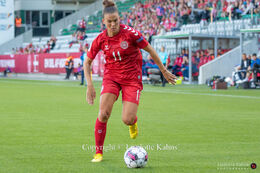 Katrine Veje (#11 Denmark) in the World Cup qualifier Denmark vs Montenegro at Viborg Stadium, Denmark
