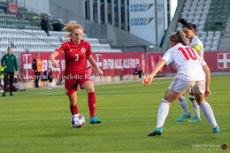 Stine Ballisager (#3 Denmark) in the World Cup qualifier Denmark vs Montenegro at Viborg Stadium, Denmark