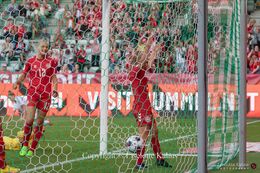 Sofie Hasbo (#13 Denmark) celebrating er goal in the World Cup qualifier Denmark vs Montenegro at Viborg Stadium, Denmark