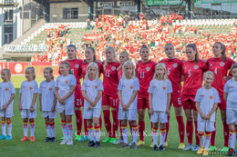 "Kvindelandsholdet" before the World Cup qualifier Denmark vs Montenegro at Viborg Stadium, Denmark