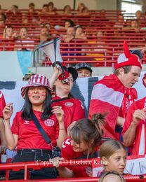 Amalie Bremer, founder of the "Fanklubforkvindelandsholdet" cheering for "Kvindelandsholdet" in the Women's Euro 2022 match Denmark vs Spain at Brentford Stadium, London, England