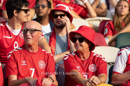 Danish fans in the stands at the Women's Euro 2022 match Denmark vs Spain at Brentford Stadium, London, England