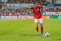 Katrine Veje (#11 Denmark) in the Women's Euro 2022 match Denmark vs Spain at Brentford Stadium, London, England