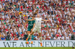 Ellen White (#9 England) and Len Oberdorf (#6 Germany) battle for the ball in the Women's Euro 2022 Final England vs Germany at Wembley Stadium, London, England