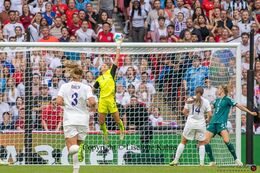 Merle Frohms (#1 Germany) with a save in the Women's Euro 2022 Final England vs Germany at Wembley Stadium, London, England