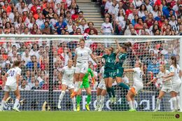 Millie Bright (#6 England) with a saving header in the Women's Euro 2022 Final England vs Germany at Wembley Stadium, London, England