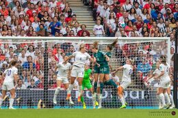 Millie Bright (#6 England) with a saving header in the Women's Euro 2022 Final England vs Germany at Wembley Stadium, London, England