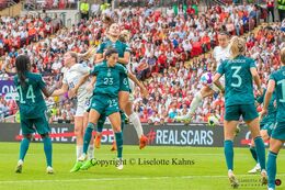 Sara Doorsoun (#23 Germany) with a header in the Women's Euro 2022 Final England vs Germany at Wembley Stadium, London, England