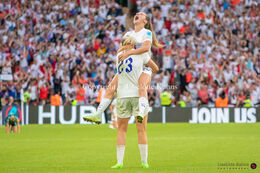 Ella Toone (#20 England) and Alessia Russo (#23 England) celebrating the victory in the Women's Euro 2022 Final England vs Germany at Wembley Stadium, London, England